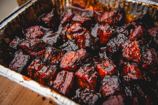 Whiskey Peach Pork Belly Burnt Ends