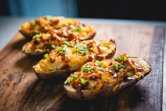 Loaded Smoked BBQ Chicken Potato Skins (a.k.a. “Rubbed & Stuffed Skins 2.0”)